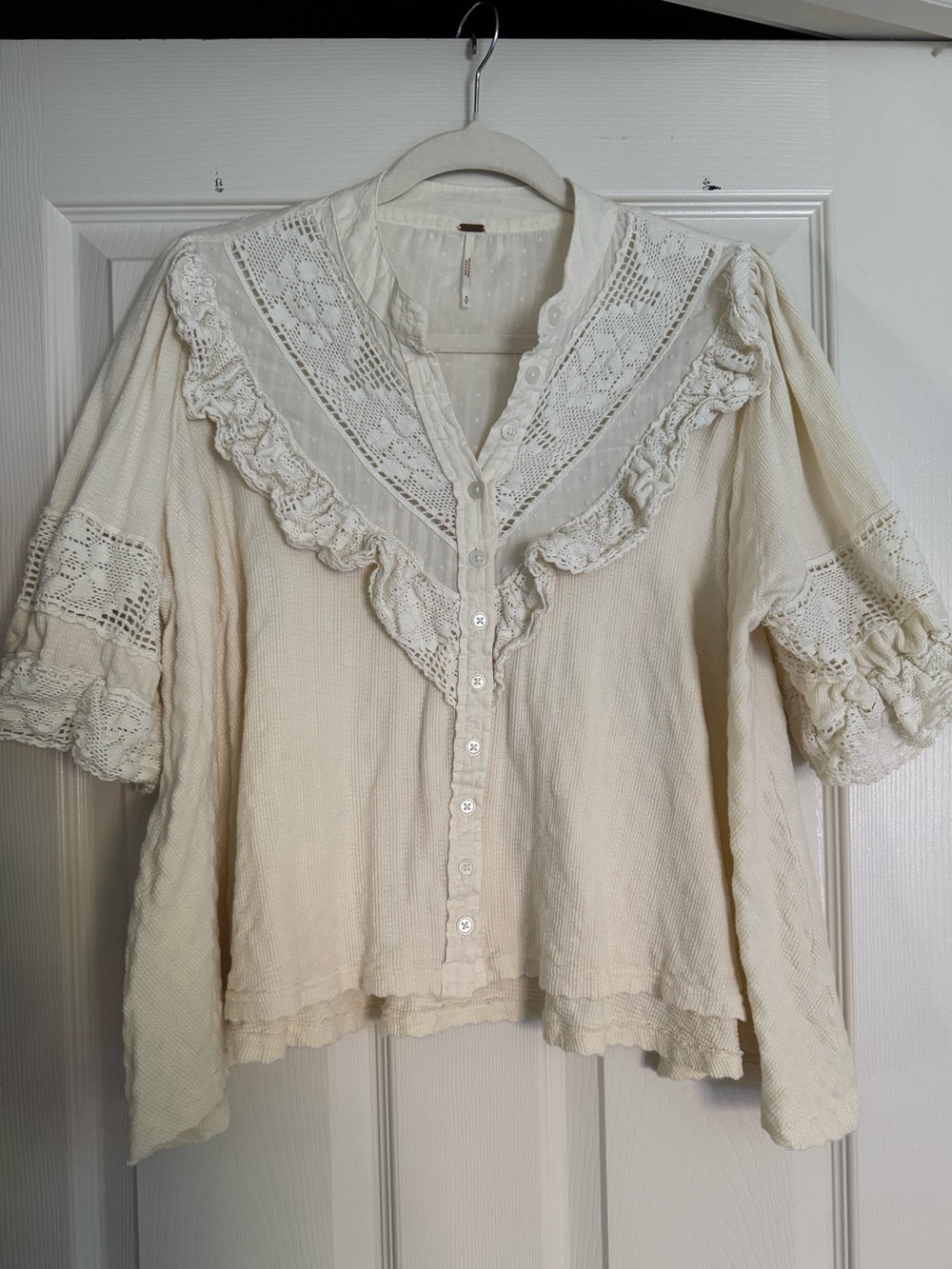 Free People Walk In The Park Ivory Blouse Top